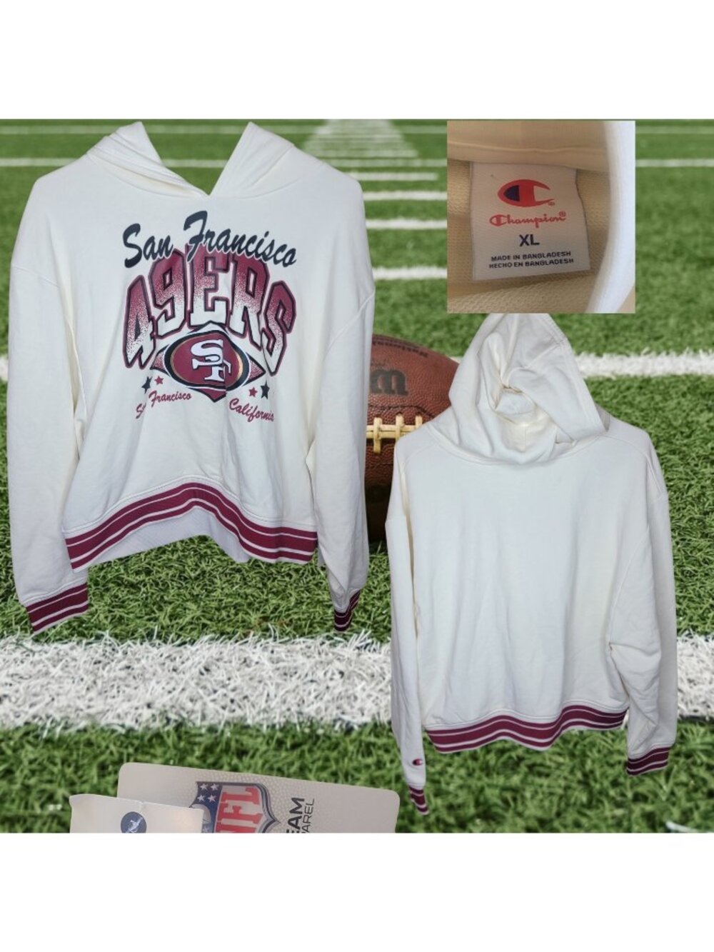Champion Womens XL  NFL San Francisco 49ers Hoodie Hip Length Sweatshirt New